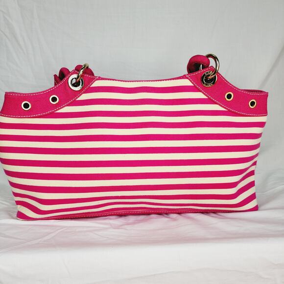 Sigrid Olsen Extra Large Pink & Cream Striped Fabric Tote Bag Shoulder Purse - Picture 2 of 14